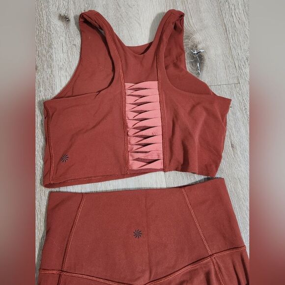 Athleta burnt orange salutation 7/8 tight powervita workout set size small - Picture 4 of 10